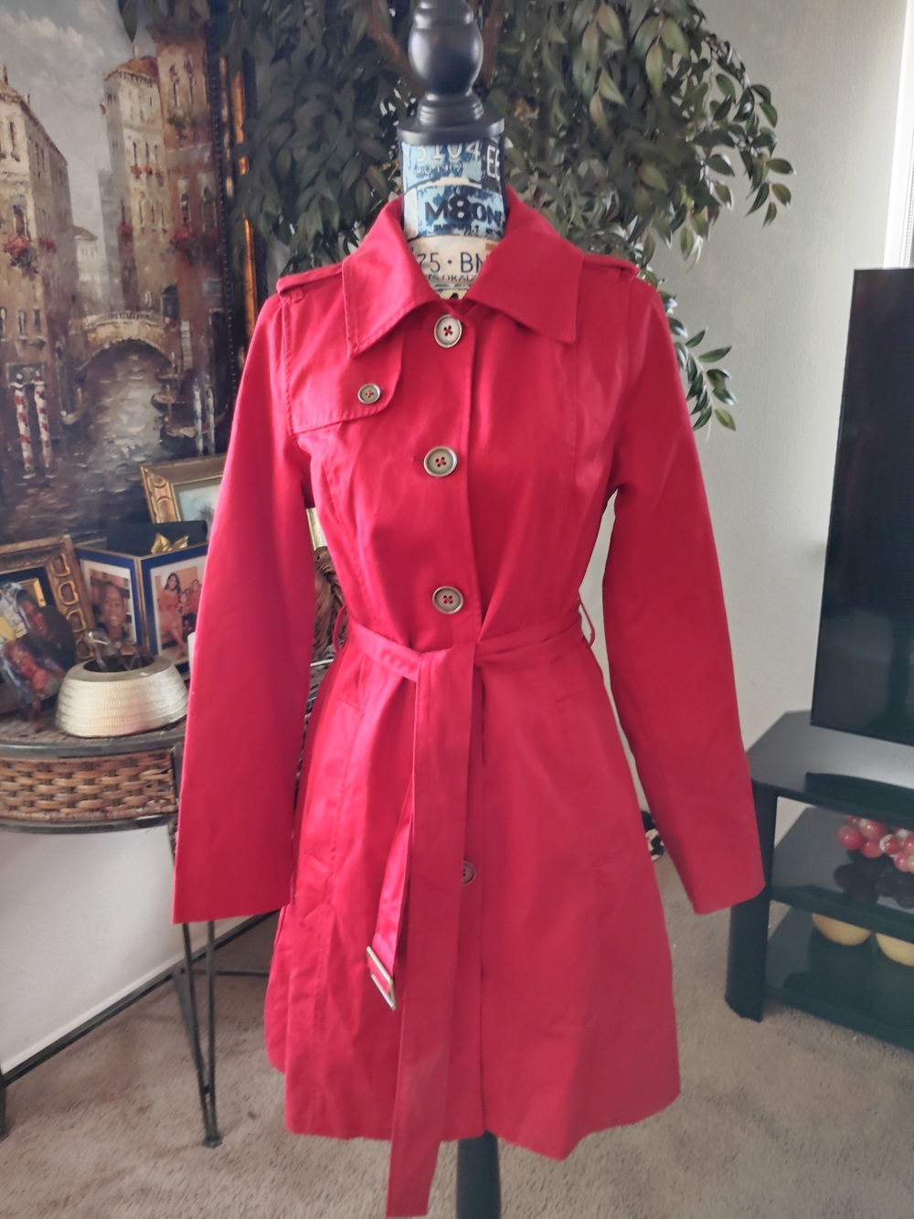 Merona Red Belted Trench Coat
